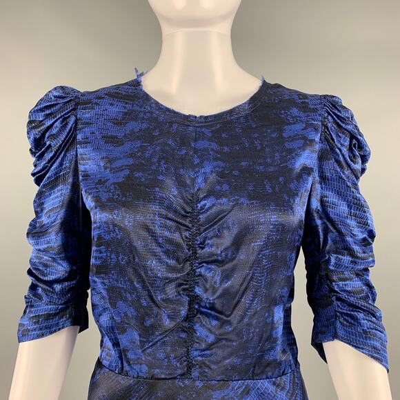 ISABEL MARANT Size 2 Blue Black Silk Print A-Line Dress - Picture 2 of 5